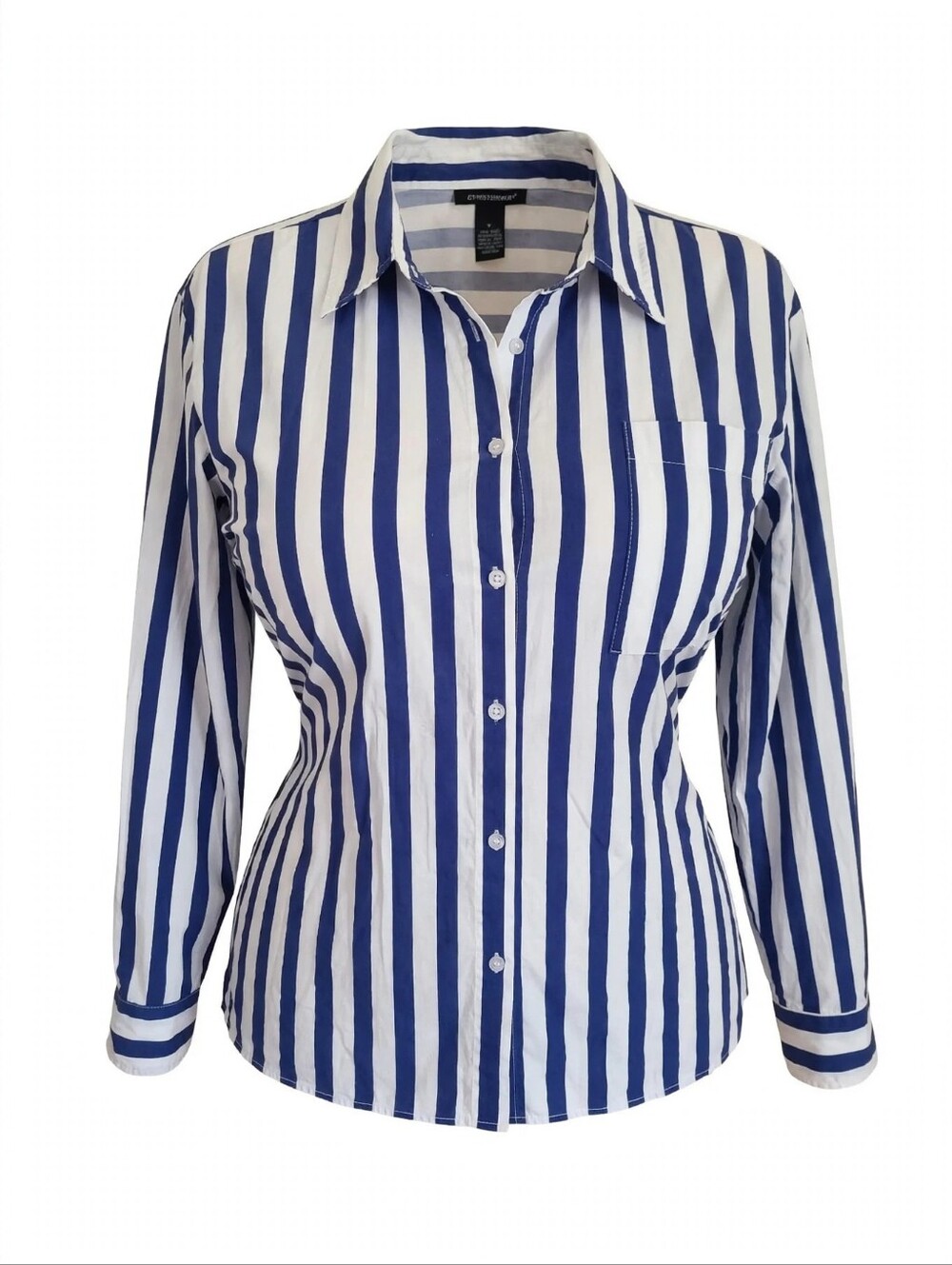 Ashley Stewart Blue and White Striped Button-Down Shirt